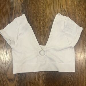 Aerie White Cut-Out Crop Top with Short Sleeves